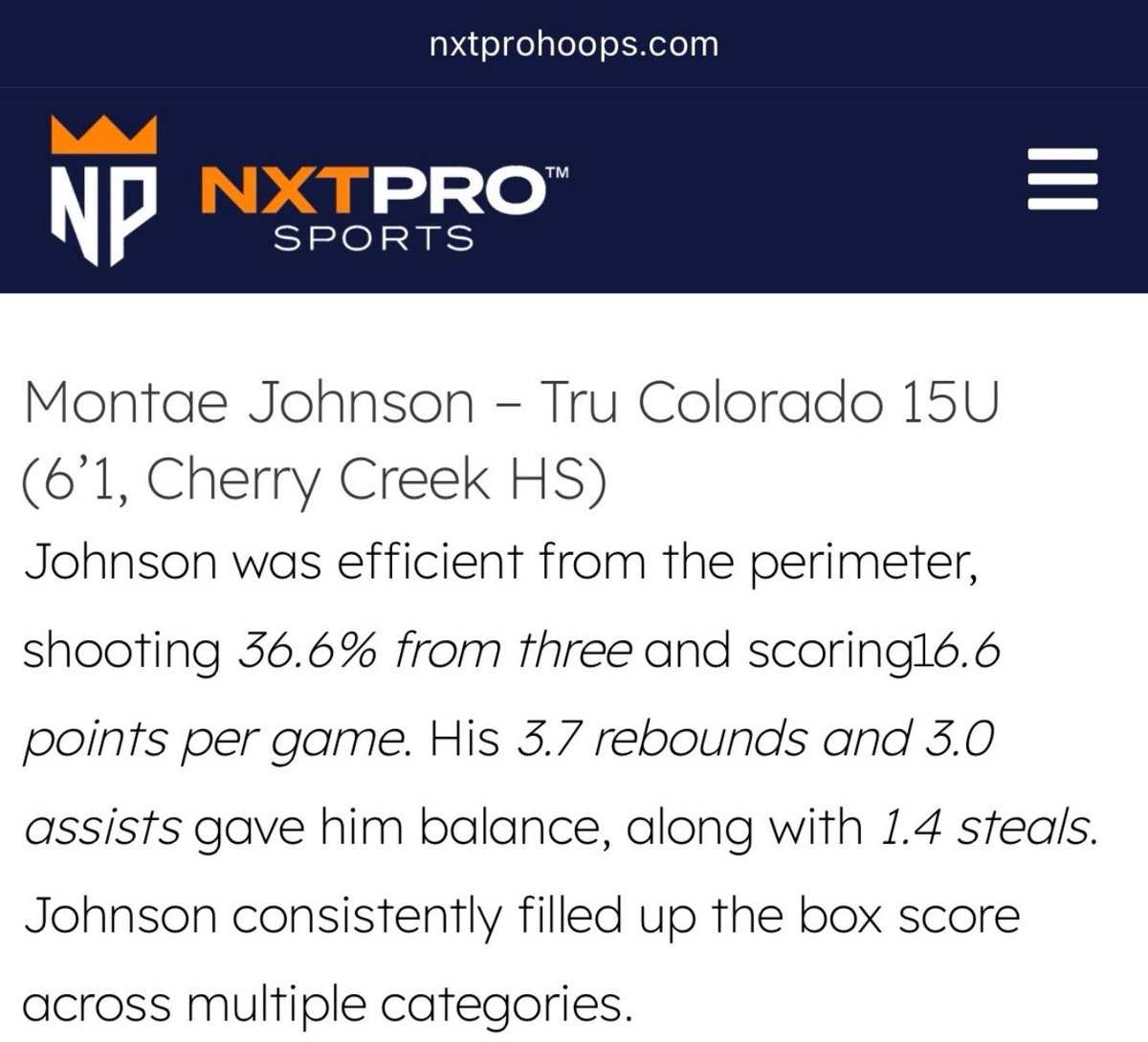 MontaeHJohnson's tweet image. @TreySterner5345 @NxtProHoops @3SSBCircuit thank u for the write up on being a top 3pt shooter across all circuits, alongside other great shooters! looking to push from 37% to +40% from 3 this season🤞🏽#Tru #Creek #SophCampaign