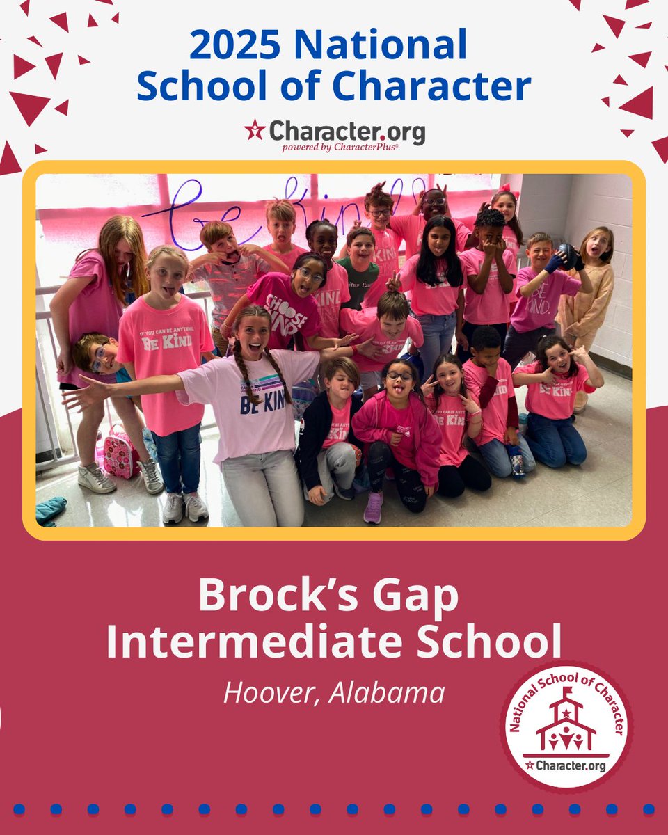 CharacterDotOrg's tweet image. 👏 Congratulations to Brock’s Gap Intermediate —a first-time National School of Character! 🌟
With their motto 2RISE — Respect, Responsibility, Integrity, Self-control, and Empathy — students and families are living these values every day. 💙
#characterdotorg #CharacterPlus