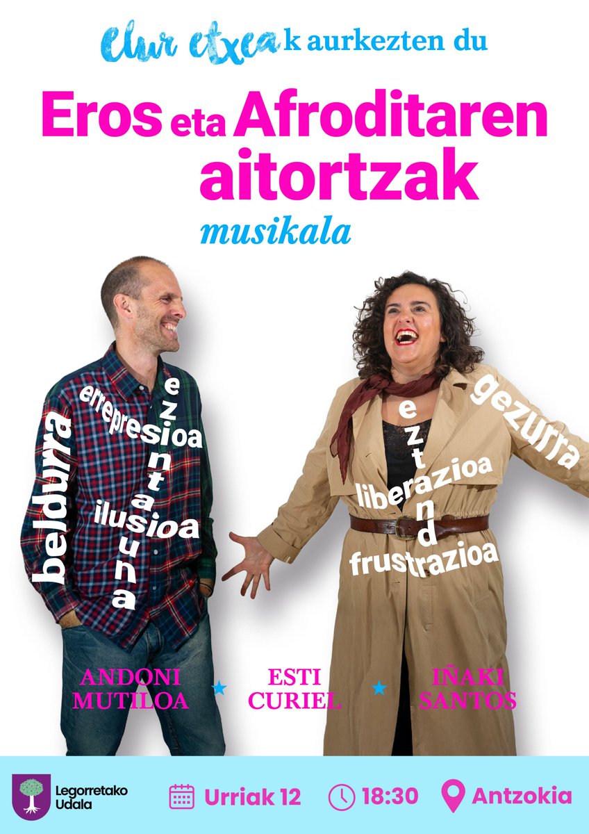 📍 ‘Eros eta Afroditaren aitortzak’ musikalaren aurrestreinaldia, igandean Legorretan.

ℹ️ labur.eus/4ckn6ymh

#Legorreta