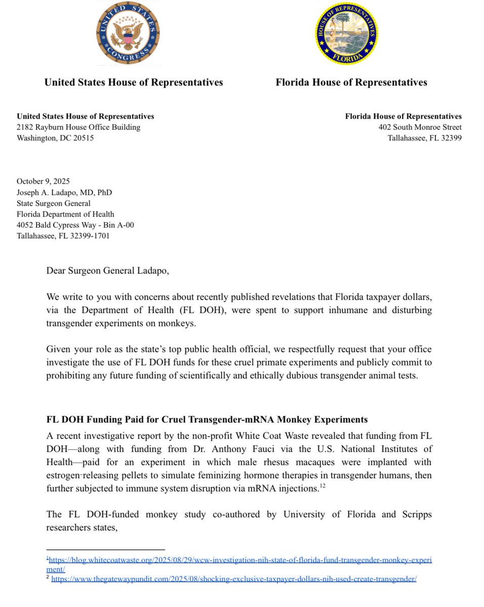 LauraLoomer's tweet image. 🚨EXCLUSIVE🚨
Following my reporting on a new @WhiteCoatWaste investigation about how Dr. Fauci and the @NIH, along with the State of Florida’s Health Department @HealthyFla spent taxpayer dollars to create TRANSGENDER LAB MONKEYS and inject them with mRNA in cruel experiments,…