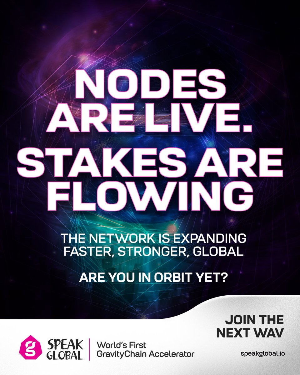 SpeakGlobal_'s tweet photo. 🚀 Nodes are live. Stakes are flowing.
The #GravityChain network is expanding faster, stronger, global. 🌐
This isn’t just another layer , it’s the next orbit of decentralized yield.
Are you part of the wave yet? 🌊
#SpeakGlobal #DeFiRevolution #Web3Ecosystem #NodeLaunch https://t.co/QOrJ2KMIUC