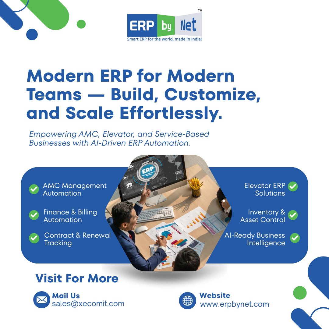 ERPbyNet's tweet photo. 🔥 Ditch the old way of managing your business!
Meet AI-powered ERP that automates everything — AMC, billing, inventory &amp; more 🚀
Build smarter. Scale faster. Work effortlessly. 💼✨
👉 https://t.co/l1SBMbZKCn | 📩 sales@xecomit.com
#ERPbyNet #EnterpriseSoftware #SmartAutomation https://t.co/6La8fSo0rP
