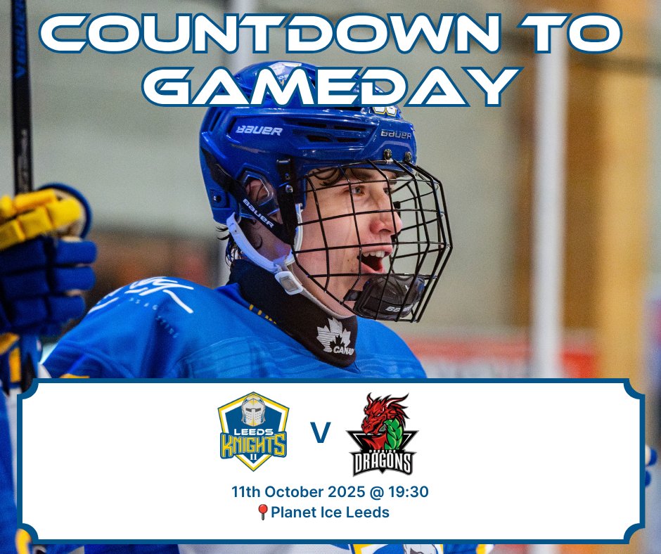 ⏳It's Countdown to Gameday⏳
Your Leeds Knights II are back at the Castle this Sunday as they take on the Deeside Dragons. 

📅Mark your calendars
✅Secure those tickets 
🏒Lets have a great night of hockey 

#WeAreKnights