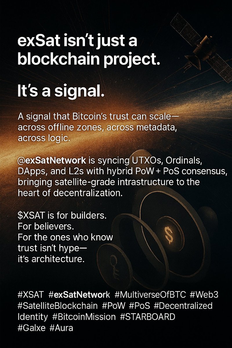 Crypto_x1's tweet image. 1/2 exSat isn’t just a blockchain project.  
It’s a signal.  
A signal that Bitcoin’s trust can scale—  
across offline zones, across metadata, across logic.

@exSatNetwork $XSAT is syncing UTXOs, Ordinals, DApps, and L2s  
with hybrid PoW + PoS consensus,  
👇