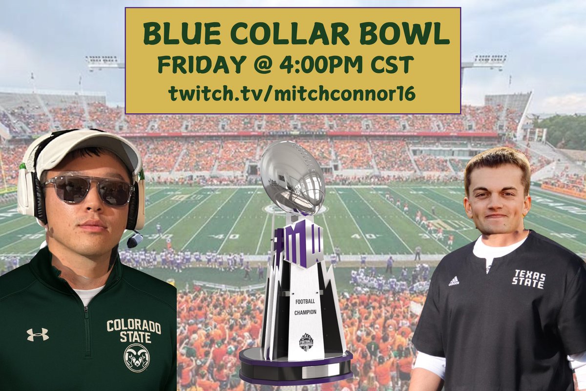 The Blue Collar Bowl 🦺

Two public school educators turned CFB coaches face off today ✏️

The Bobcats will travel to Ft Collins with hopes of keeping their MWC Title hopes alive 🏆

Tune in LIVE @ 4pm CST to catch this epic showdown 🤯