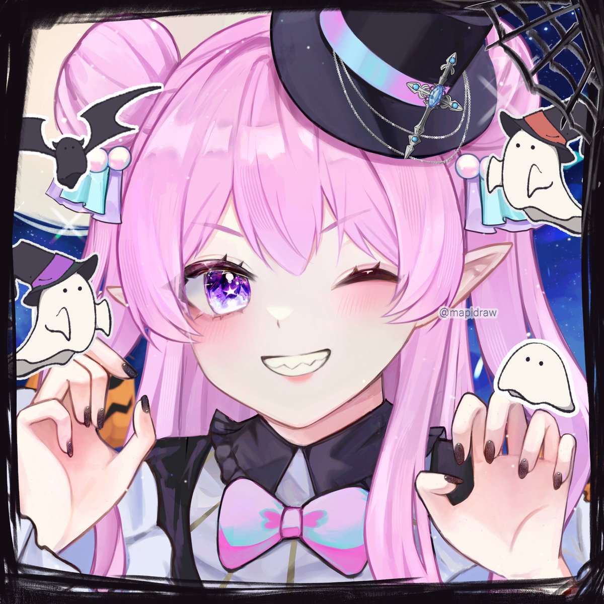 ଳ˚₊· #starlliillust
art: <a href="/mapidraw/">ʚ mapi ɞ</a>

new spooky pfp for Samhain!! &gt;:D 🎃👻