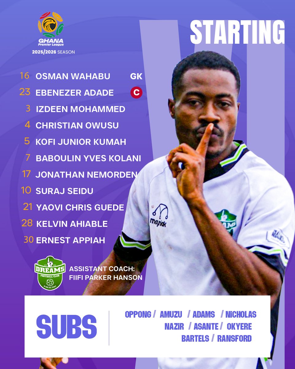 GhanaLeague's tweet photo. ‼️Starting line-ups are in.

⚽Medeama SC v Dreams FC.
🏟 Tarkwa TnA Stadium.

Kick-off at 4:30PM.

#GPL #GPLisBack #GPLMW4 https://t.co/e0xWohDKGp