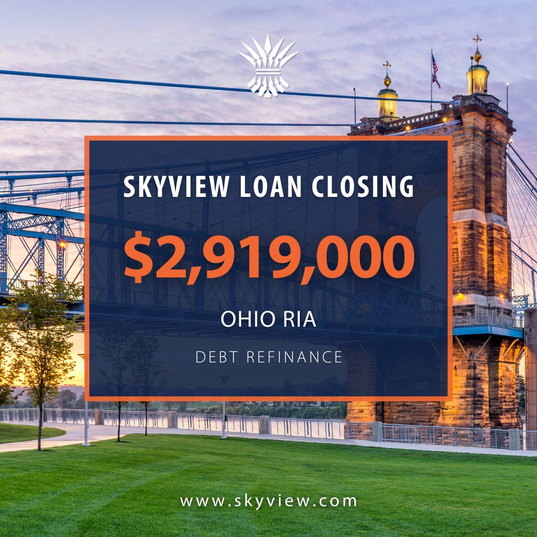 Loan closing day in Ohio! This RIA partnered with SkyView to refinance existing debt.

💡 Thinking about refinancing your own firm’s debt?
👉 Book a consultation with SkyView to explore flexible financing options for RIAs: na2.hubs.ly/H01wJ7X0