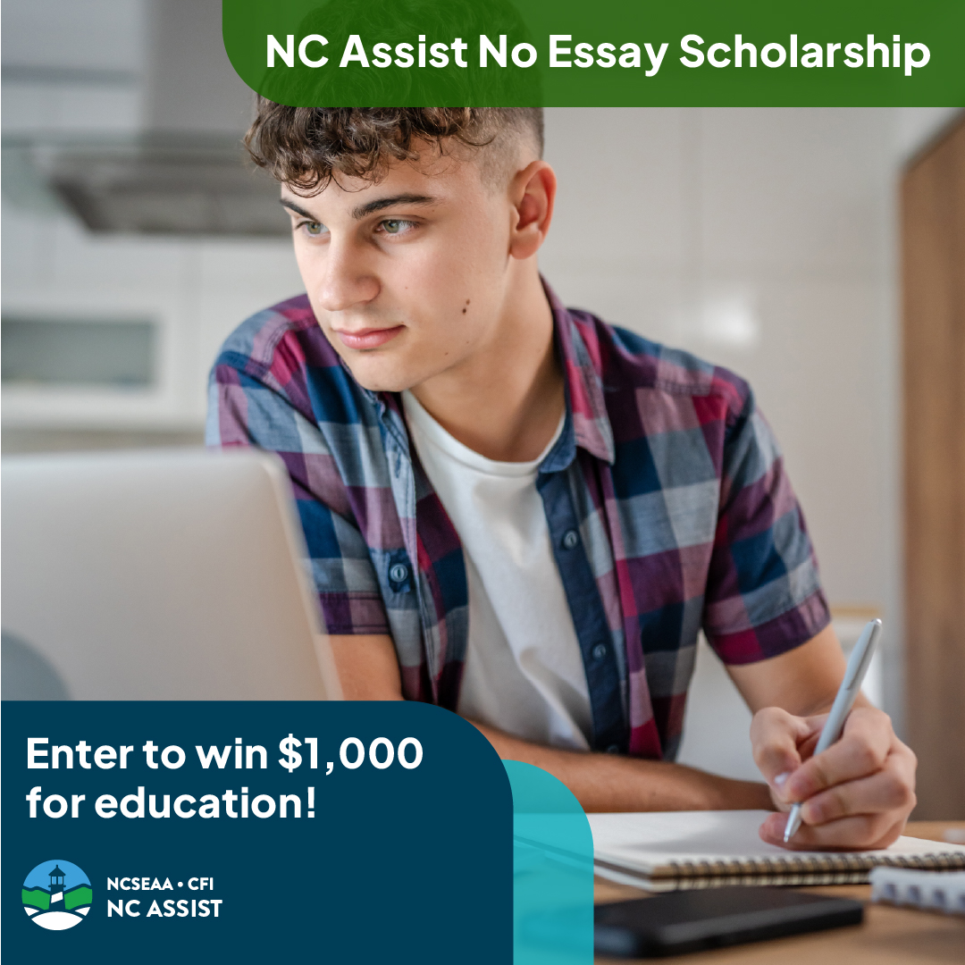 NCAssistLoans's tweet image. The NC Assist No Essay Scholarship is your shot at an extra $1,000 for college! We award a new winner every month. Apply today for the chance to be randomly selected! bit.ly/4dUsO6U

#NCAssist #PayforCollege #NoEssayScholarship #Scholarships