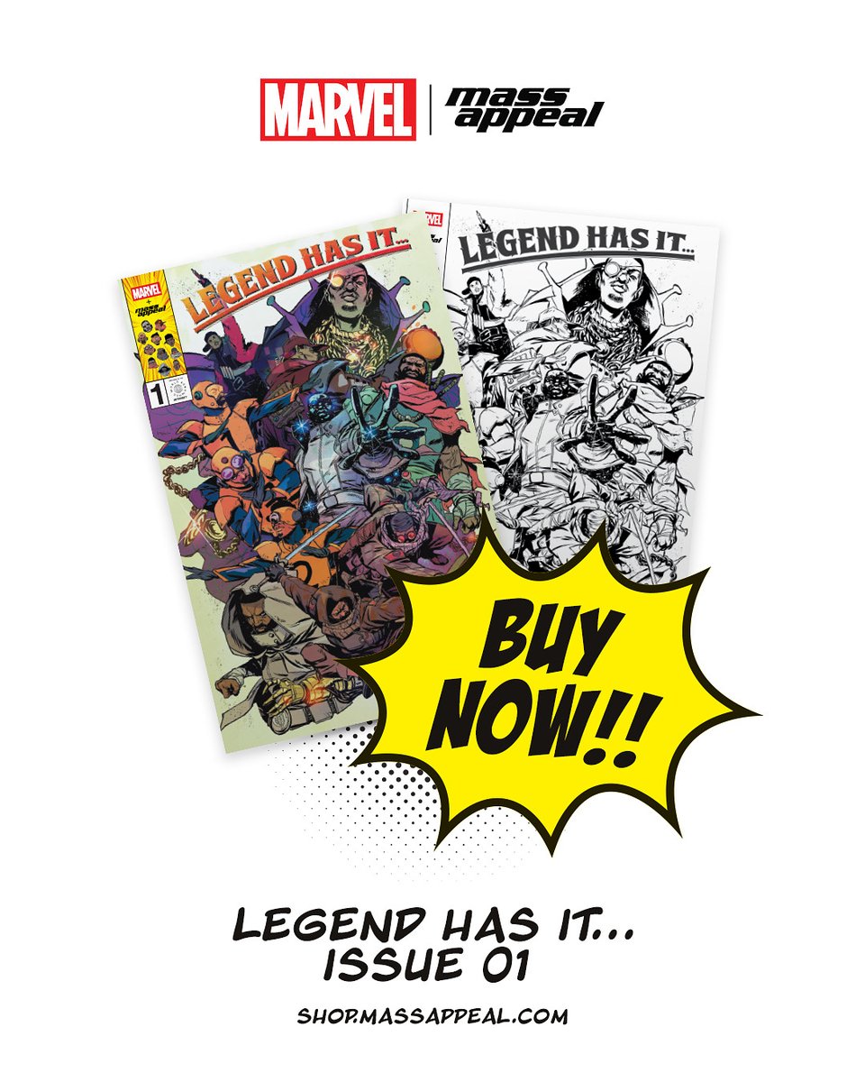 It’s here! 🔥

MassAppeal has partnered with @marvel to bring your favorite #LegendHasIt artists together for a special edition comic book! ⚡️ 

#LegendHasIt… comic book + limited edition black &amp; white variant available at shop.massappeal.com
