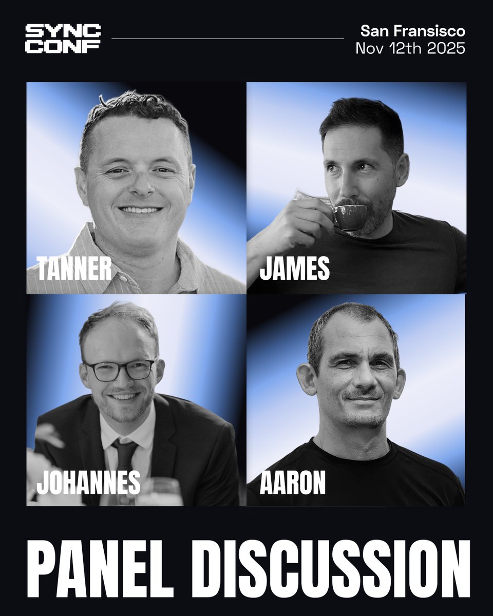 sync_conf's tweet image. The panel at Sync Conf 2025 brings together @tannerlinsley, @jamesacowling , @schickling and @aboodman for a deep dive into challenges and tradeoffs between the technical approaches being explored in sync today.