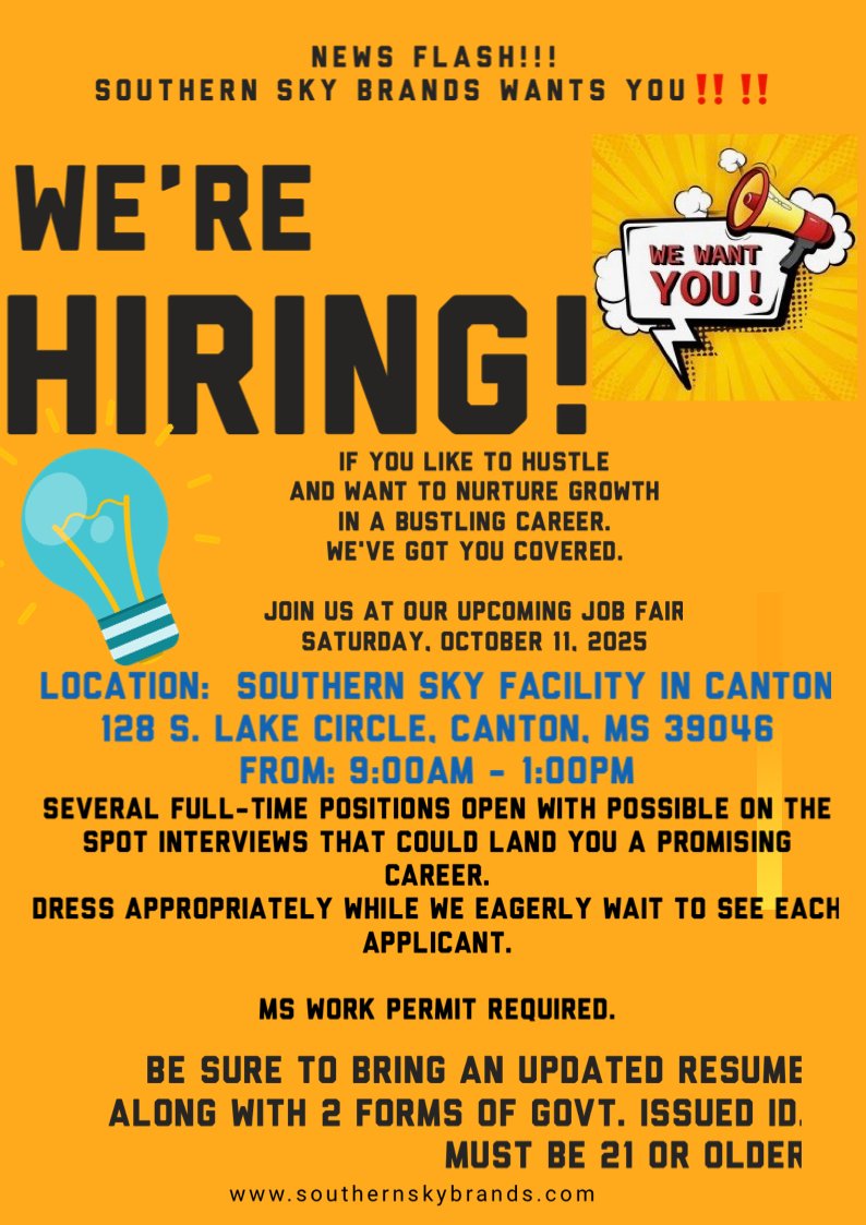 128 S. Lake Circle Canton, MS 39046
 9am-1pm
-Onsite interviews for several full time positions in a promising new cannabis career!
-Must have valid cannabis agent work permit, TWO forms of government issued ID, and an updated resume.