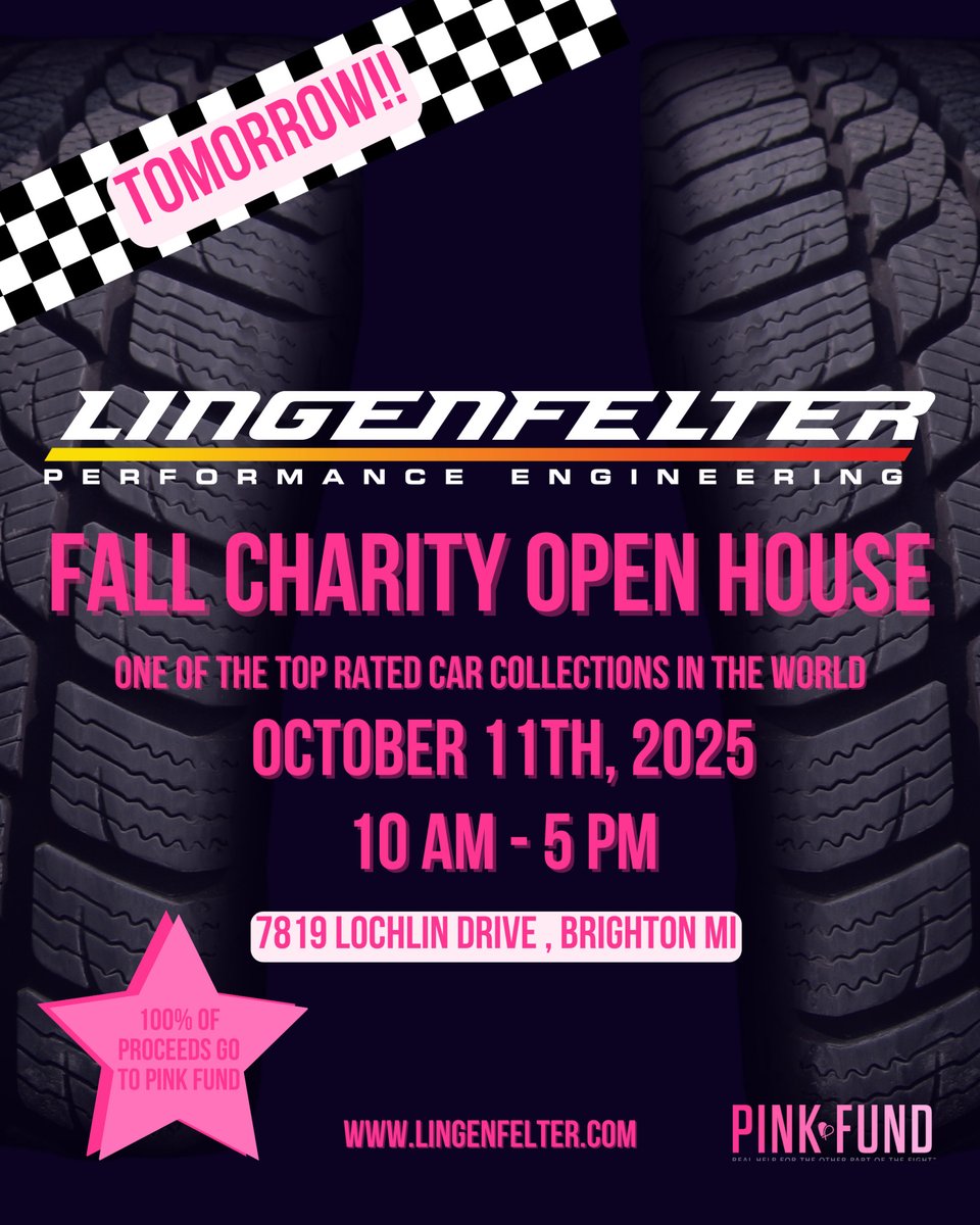 Tomorrow! 🚗 Don’t miss your chance to see the famous Lingenfelter Collection and support Pink Fund. Admission is free—donations welcome!