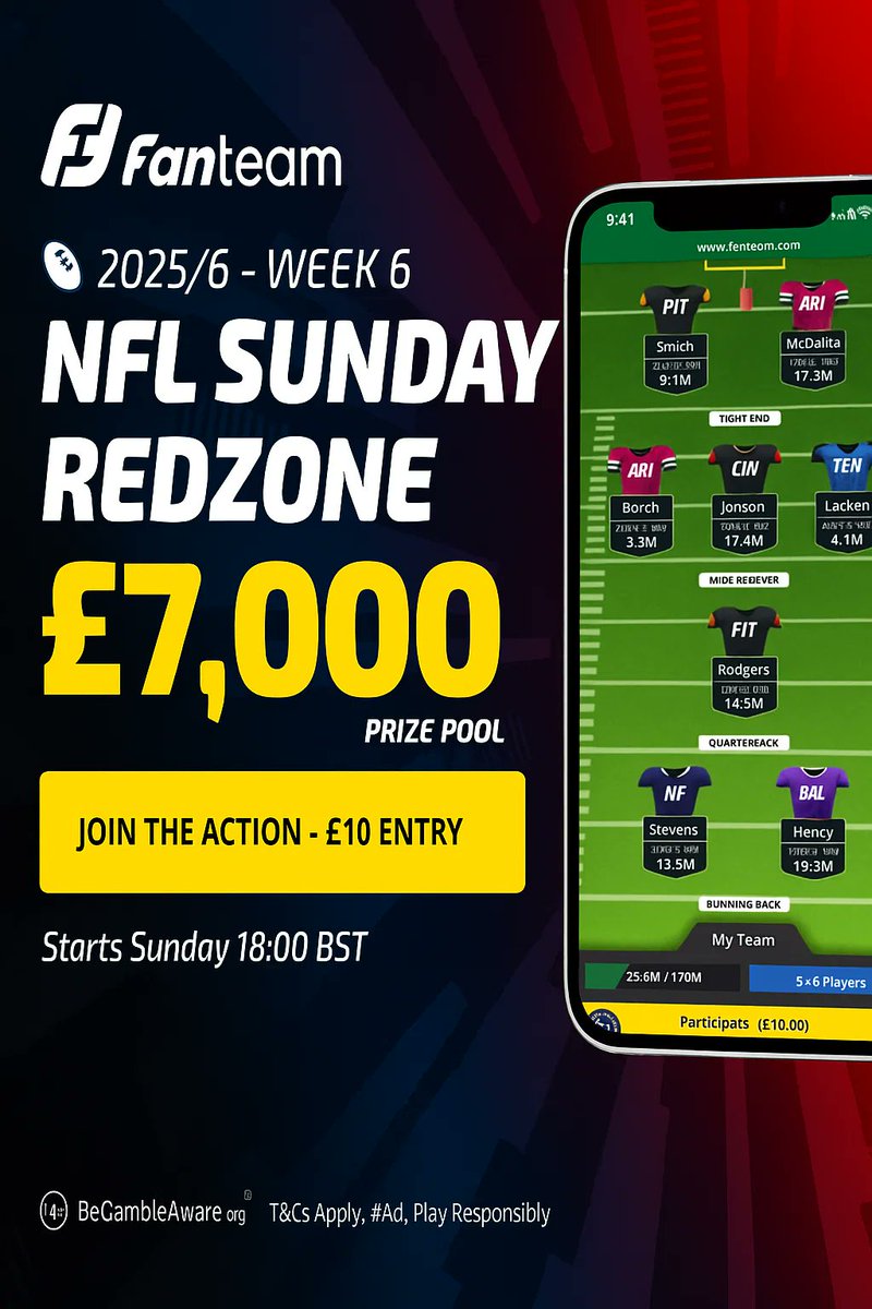 FanTeam (@fanteamofficial) on Twitter photo The boys are back talking all things NFL Redzone 🏈
@CheckJoshFF x <a href="/BallyStock/">BALLY STOCK & SPORTS</a> x <a href="/_smrf/">Mark Ferguson</a> — absolute must-listen for Week 6 takes 🔥
Think you can spot the next breakout? Prove it in FanTeam’s £7,000 Redzone contest this Sunday 👇
fanteam.com
#FanTeam #NFL #DFS The boys are back talking all things NFL Redzone 🏈
@CheckJoshFF x <a href="/BallyStock/">BALLY STOCK & SPORTS</a> x <a href="/_smrf/">Mark Ferguson</a> — absolute must-listen for Week 6 takes 🔥
Think you can spot the next breakout? Prove it in FanTeam’s £7,000 Redzone contest this Sunday 👇
fanteam.com
#FanTeam #NFL #DFS