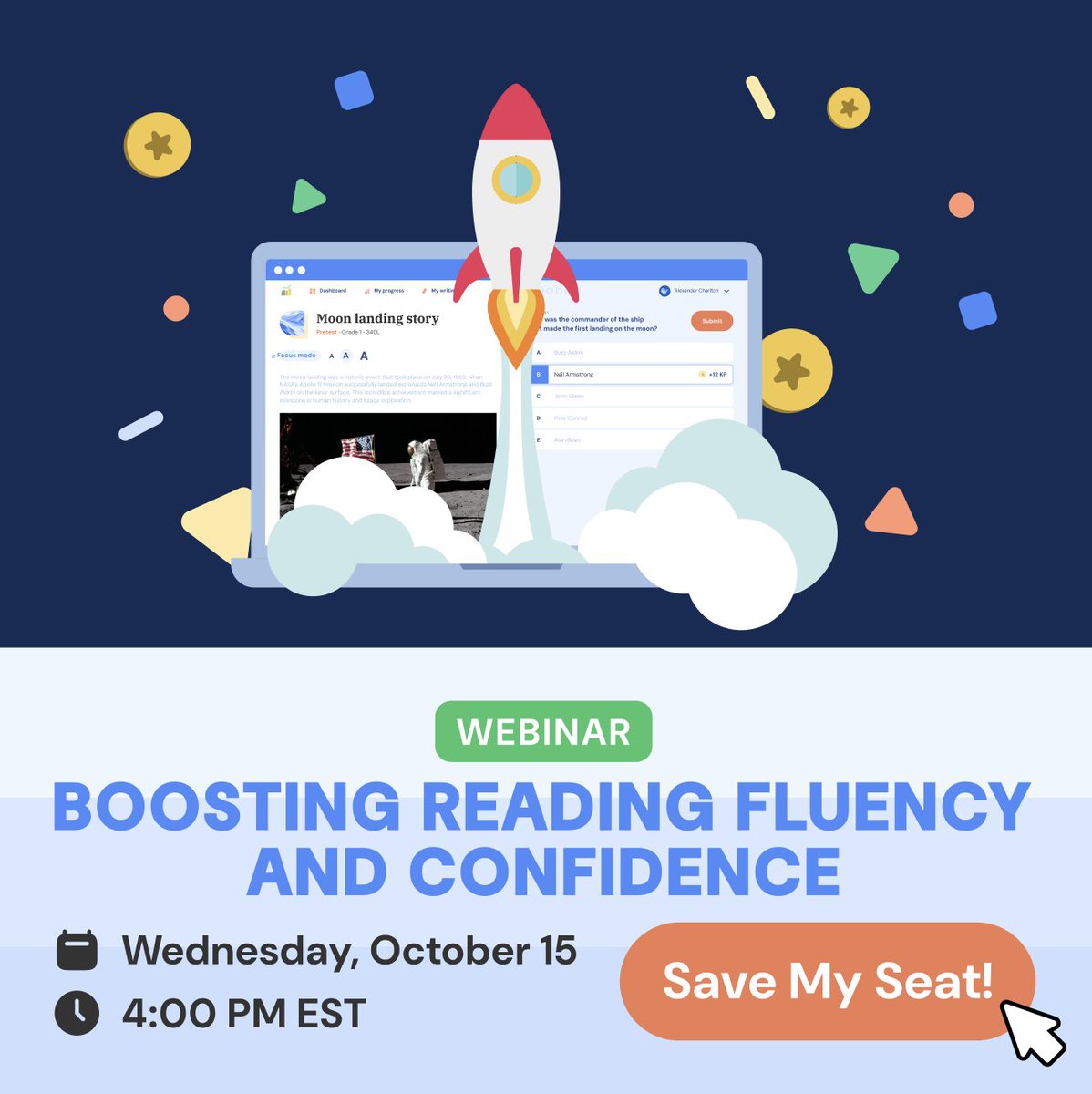 ReadTheory's tweet image. Teachers, come learn how to help every learner build confidence, improve fluency, and make the most of ReadTheory’s new Read Aloud feature. 🎧

Attend live and get 1 hour of CEU credit!

Save your seat: hubs.ly/Q03N6P_v0

#TeacherPD #ELLs #ReadAloud