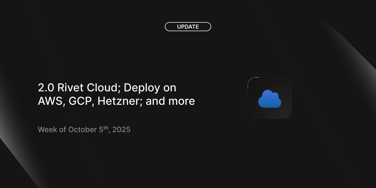rivet_dev's tweet image. Weekly Changelog:
🔩   Rivet Cloud
☁️ Deploy guides for Railway, AWS, GCP, Hetzner, VMs
⚡ Connect tab for faster onboarding