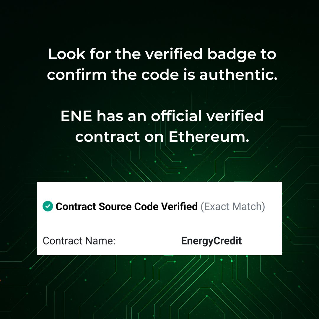 EnergyCreditENE's tweet image. Do you know how to verify if a contract is real on Ethereum? 🔍
Look for the “Contract Source Code Verified” badge on Etherscan.
✅ Always use official links
🔗 ENE has a verified contract:
etherscan.io/token/0xd1de60…
#EnergyCredit #ENEtoken #Etherscan #BlockchainSecurity