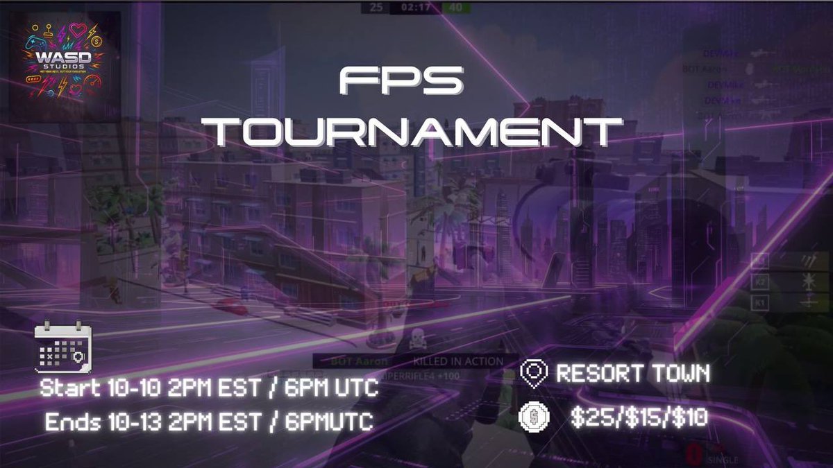 🏆 $WASD FPS Tournament

dash.wasdstudios.games

❌ANTI CHEAT ENABLED!  
Enhanced web3 verification.

$ Must hold 10k tokens 

1. Upload score to discord
2. Record some gameplay and upload to discord.
3. Upload to scores chat.
4. Post a tweet with you playing!