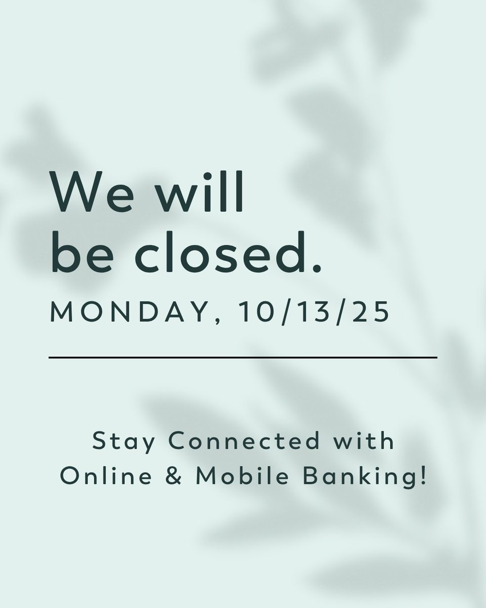Christian Community Credit Union will be closed on Monday, October 13th, in observance of the federal holiday. Have a safe and happy long weekend. Stay connected with online/mobile banking hubs.ly/Q03N5BlZ0 #creditunion #mycccu