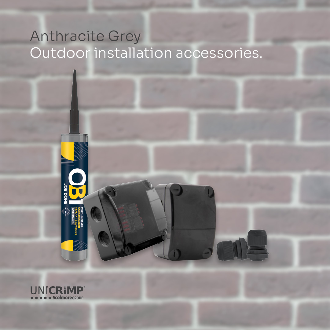 Elevate your outdoor installs with a clean, stylish finish 🏡✨

Unicrimp’s Anthracite Grey range includes:
🧰 IP66 Junction Boxes
🧰 Nylon Glands
🧰 OB1 Adhesive &amp; Sealant

Built to last, designed to impress.
👉unicrimp.com

#Unicrimp #IP66 #Electrician