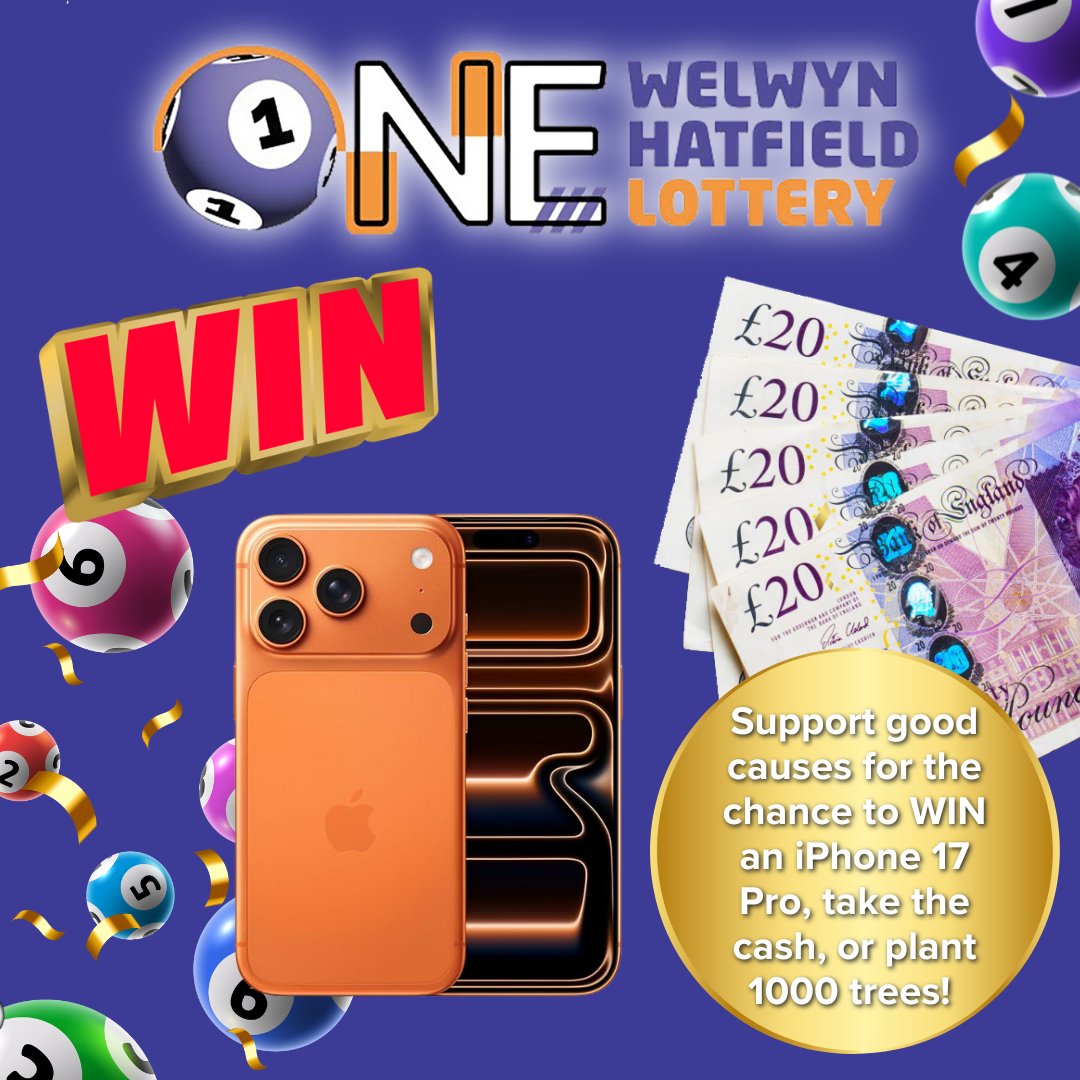 𝐘𝐨𝐮𝐫 𝐜𝐡𝐚𝐧𝐜𝐞 𝐭𝐨 𝐰𝐢𝐧 𝐚𝐧 𝐢𝐏𝐡𝐨𝐧𝐞 𝟏𝟕 𝐏𝐫𝐨! 🤩

Play the One Welwyn Hatfield Community Lottery and support your community for only £1 per ticket.

Take part in our lottery before Saturday 25 October to enter!

👉 orlo.uk/KN7pX