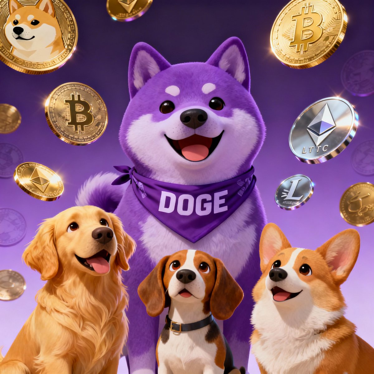 FreakTo93819's tweet photo. Purple Doge & friends are ready to go! ๐ถ๐ Letโs take Solana by storm. #PurpleDoge #SolanaMeme #LetsMoon https://t.co/uatoKSziUK
