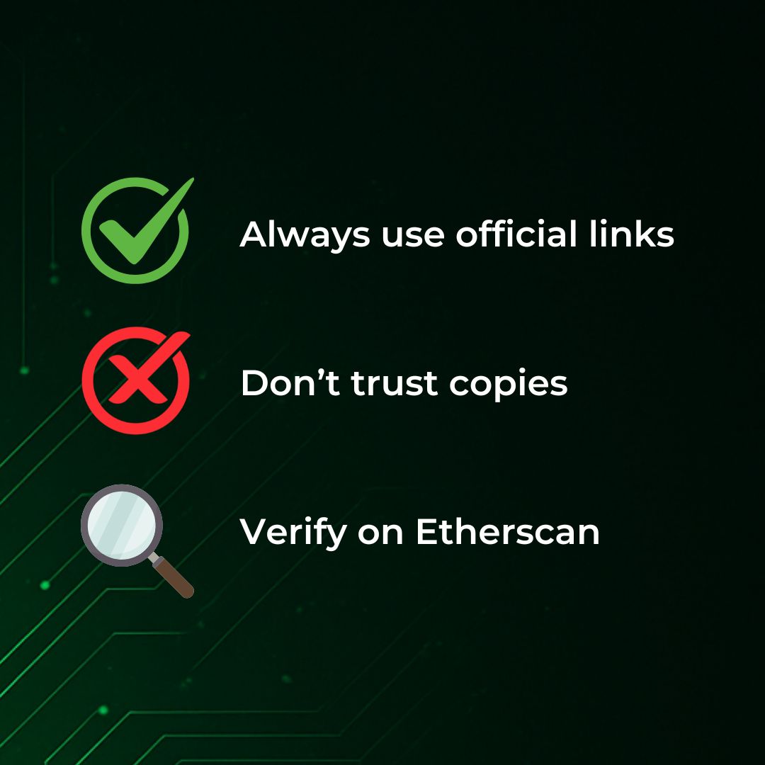 EnergyCreditENE's tweet image. Do you know how to verify if a contract is real on Ethereum? 🔍
Look for the “Contract Source Code Verified” badge on Etherscan.
✅ Always use official links
🔗 ENE has a verified contract:
etherscan.io/token/0xd1de60…
#EnergyCredit #ENEtoken #Etherscan #BlockchainSecurity