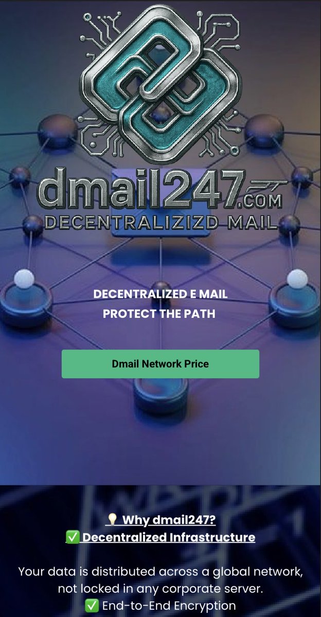 Mxaxzimize's tweet image. Discover the future of email
#DecentralizedCloud 
Zero single point of failure
Privacy-first design
Own your data
Seamlessly global
#eMail next chapter

#DomainForSale 

#DecentralizedMail #Web3 #Email #OwnYourData #Crypto #Blockchain #DigitalIdentity

Dmail247.com