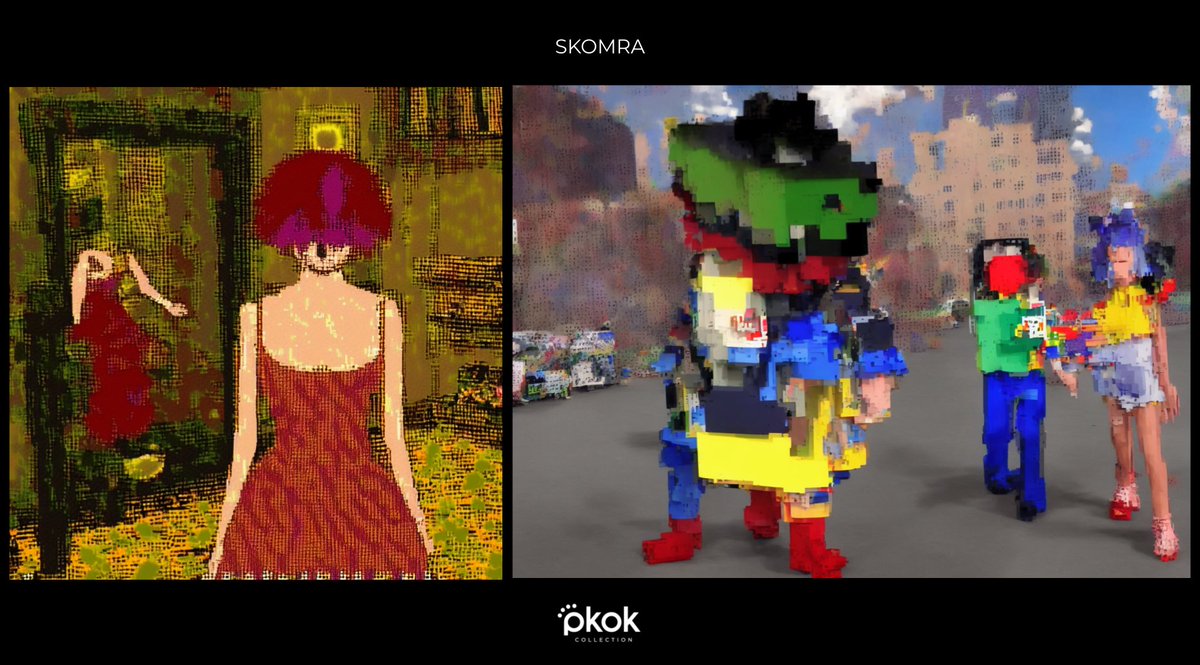 Skomra traces her journey from  shooting street art and scanning old family photos to exploring DCGANs, glitches, retro textures, and digital decay. 

Since 2017, the passion for the crypto world made her dive deep into low resolution and/or distorted digital images as a study of