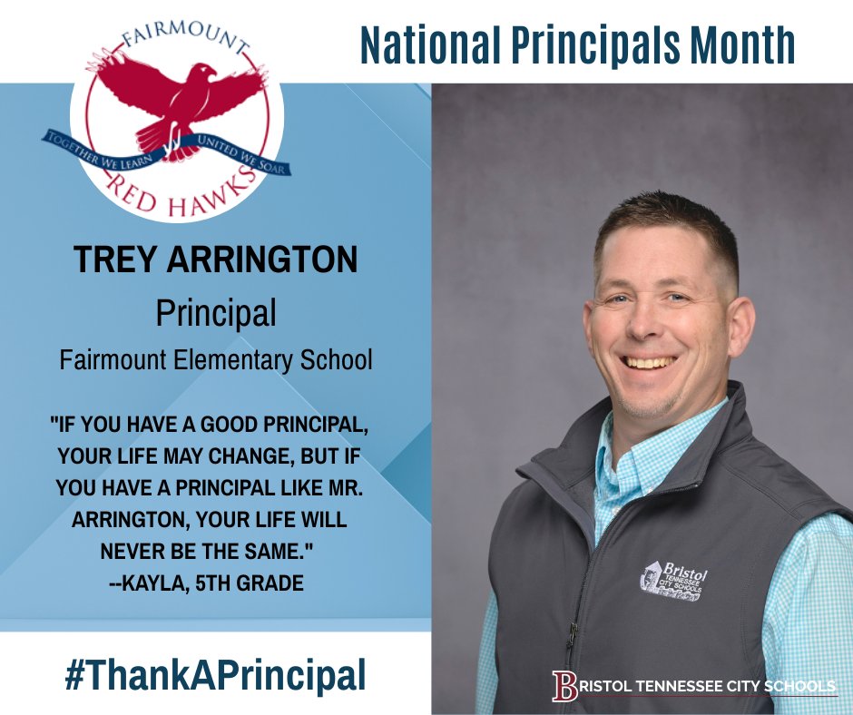 Next up in our National Principals Month spotlight is Trey Arrington, principal of Fairmount !

Thank you for leading with energy, kindness, and a passion that inspires your students and staff every day. Fairmount is stronger because of your leadership!