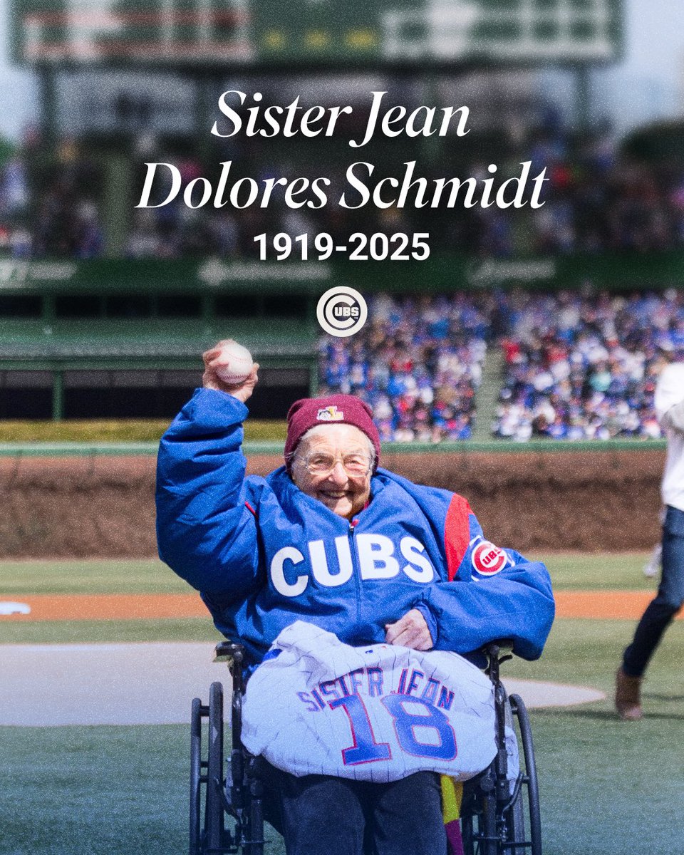 Cubs's tweet image. We&apos;re deeply saddened by Sister Jean&apos;s passing. She was loved by Cubs fans and all who knew her. Our thoughts are with the Loyola community and everyone touched by this loss. 💙