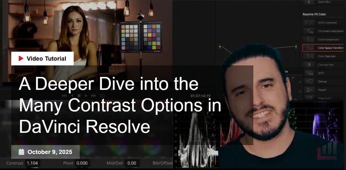 Colorist Rafael Bernabeu offers insight into how to master DaVinci Resolve's contrast tools, including Primary Wheels vs. HDR controls, pivot points in stops, and why you should avoid RAW tab contrast adjustments.
mixinglight.com/color-grading-…