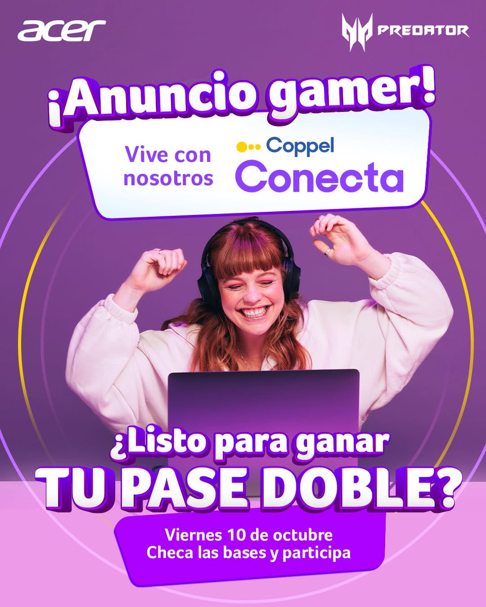 ✨Llega #CoppelConecta, el evento que reúne lo mejor del mundo gamer, la tecnología y el entretenimiento interactivo. 😎 ¿Quieres un pase doble para hoy? Comenta de forma ingeniosa 👉¿A quién llevarías a Coppel Conecta y por qué?

Horario del evento ⏰ 3:00 pm - 8:00 pm