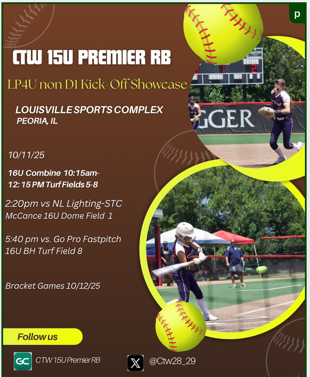 Ctw28_29's tweet image. LP4U non D1 Kick-Off Showcase at Louisville Slugger Complex this weekend!