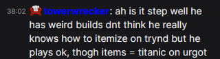 step1v9's tweet image. "He doesn't know how to itemize on Tryndamere"
I would love to know this guy's idea of optimal tryndamere itemization.