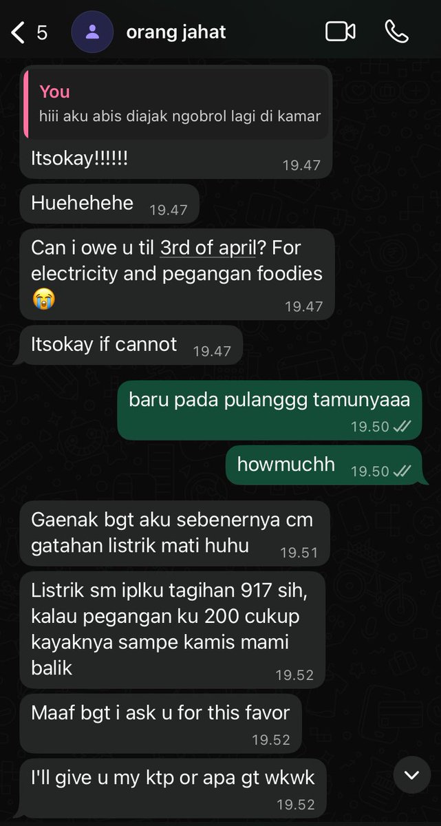 osweetauburn's tweet image. SCAMMED‼️ +30jt BELOM BALIK‼️

A Thread:

Kenal match bumble awal tahun 2025 and then dated this guy in early April, awalnyaa pinjem uang buat kebutuhan sehari hari karena rekeningnya diblokir, ga gajian dll.

Tapi ternyata dibohongin &amp;amp; sampe sekarang duitnya blm juga dibalikin🤡