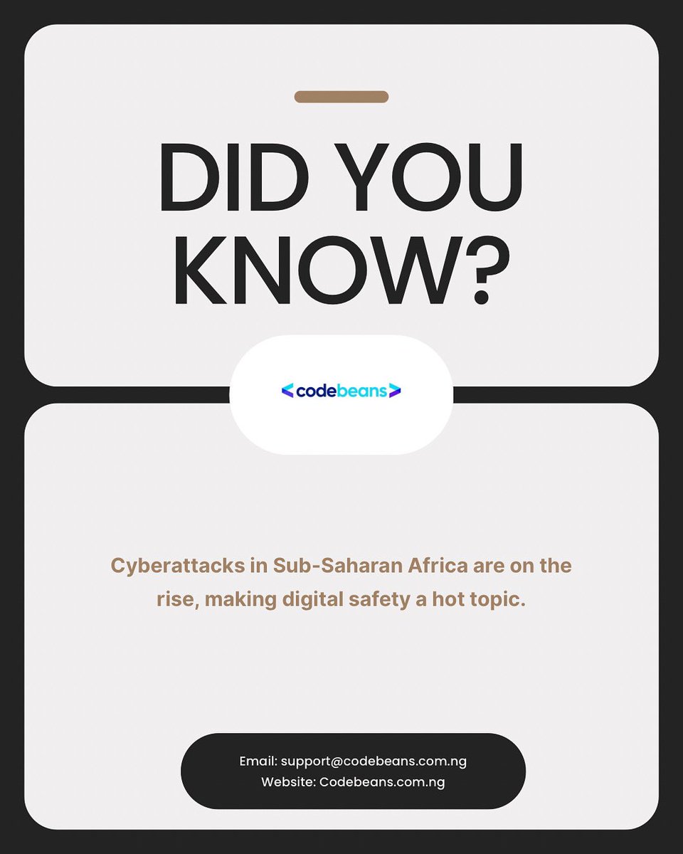 _codebeans's tweet image. Cyberattacks in Sub-Saharan Africa are on the rise, highlighting the urgent need for stronger digital safety measures. From individuals to businesses, everyone has a role to play in building a more secure cyberspace.
#CyberSecurity #DigitalSafety #AfricaTech #CyberAwareness