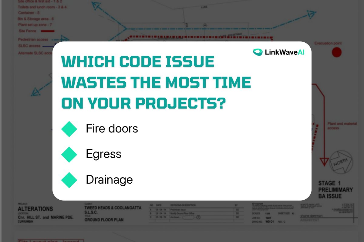 LinkWaveAI's tweet image. Which code requirement causes the most trouble on your projects?
👉Vote and share.
#LinkWaveAI #CodeCompliance #PlanReview