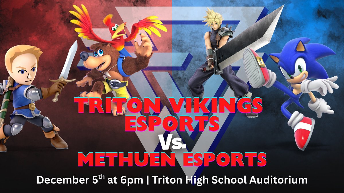 IT’S OFFICIAL! We’re hosting Methuen’s Esports team for a 3v3 Super Smash Bros. Ultimate exhibition match on Friday, December 5th at 6pm. Ticket info will come soon, alongside a look at both rosters 🎮

#HighSchool #Esports #Smash #SmashUltimate #Valorant #Fortnite #MarioKart
