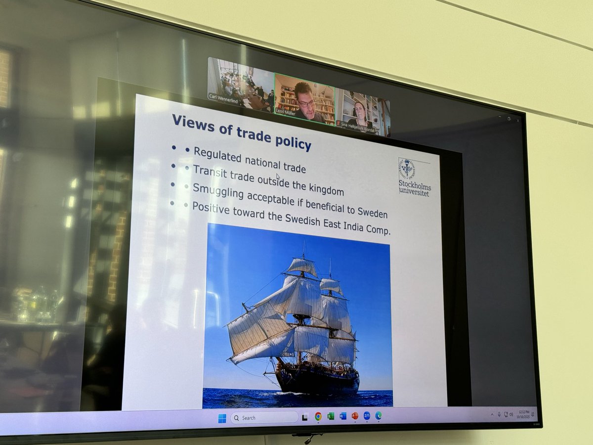 Second panel on Swedish colonialism chaired by Fredrik Albritton Jonsson (Chicago) with our postdoc @roydipiazza, Fredrik Thomasson (Uppsala) and Leos Müller (Stockholm)