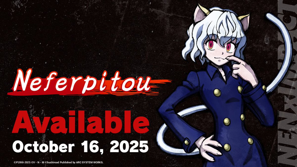 📢Breaking News📢
Neferpitou joins the battle on Thursday, October 16th!

Don’t miss the character reveal trailer 🎥
youtu.be/sSlTmfY9R08

#HxHNI #HUNTERxHUNTER
