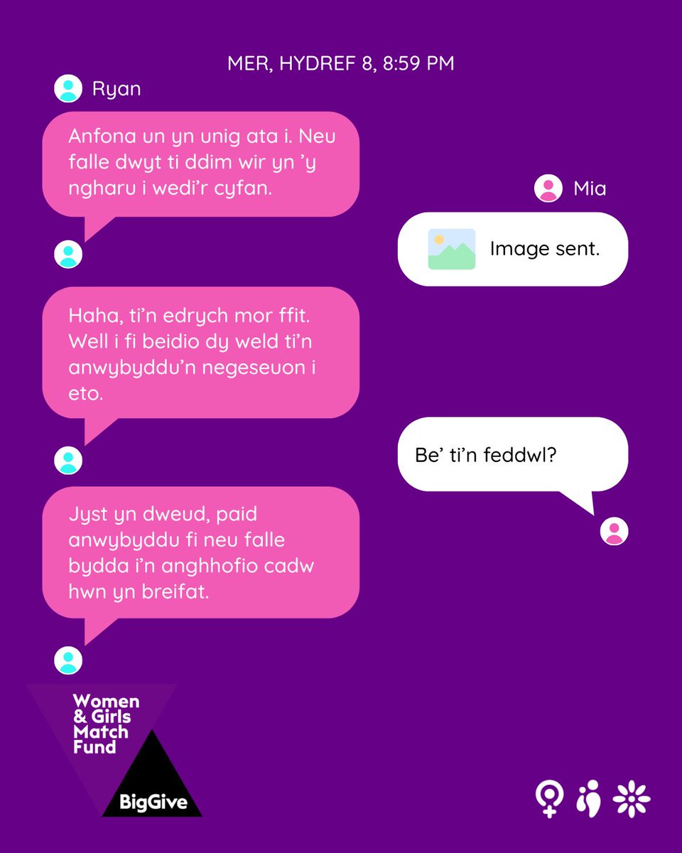 Mae gan ferched ledled Cymru yr hawl i fyw mewn byd lle maen nhw’n ddiogel ac yn cael eu cefnogi ar-lein ac all-lein. donate.biggive.org/campaign/a05WS… #BigGive #DybluEichRhodd <a href="/BigGive/">Big Give</a>