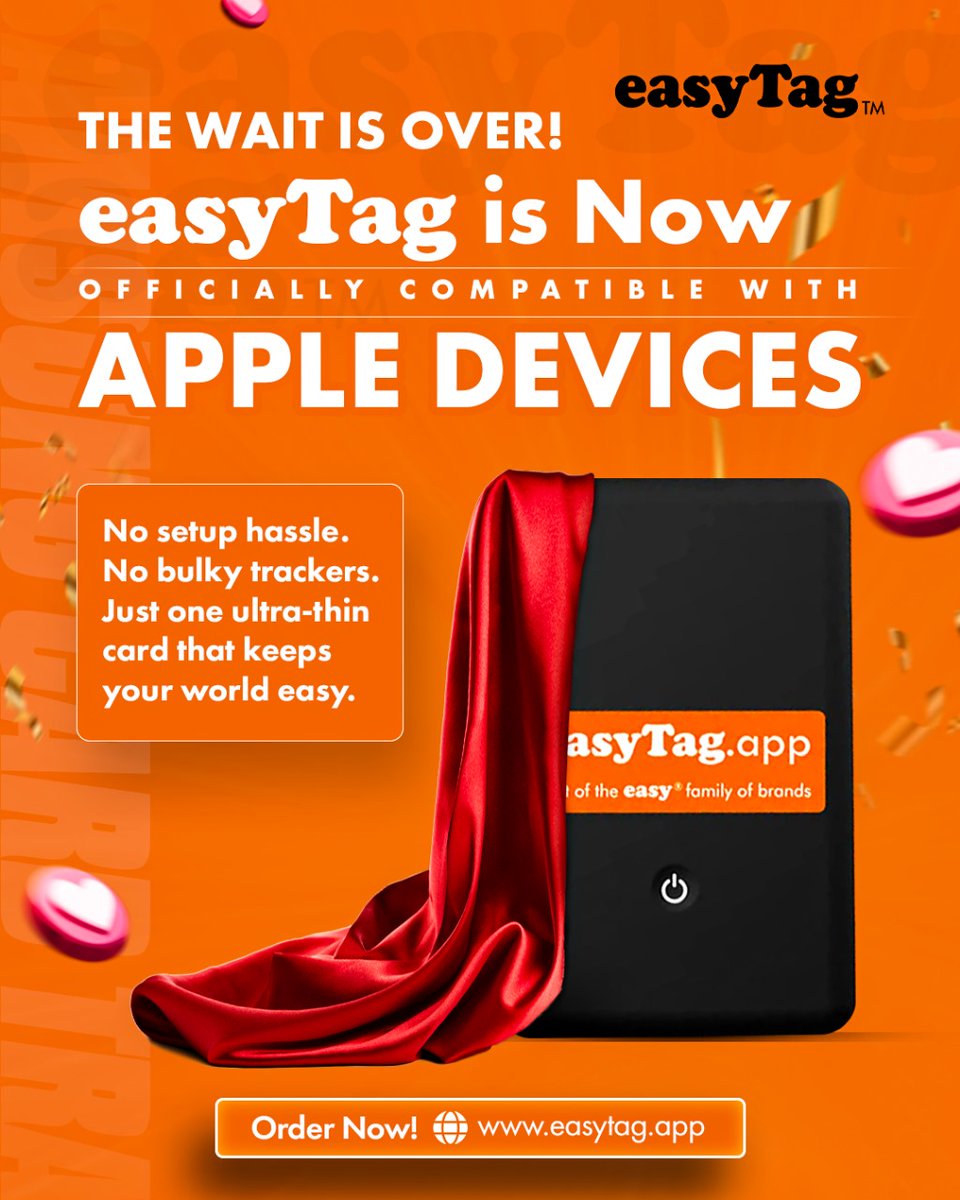 The Wait is Over!! 💛
easyTag is now fully compatible with Apple devices.
Track your wallet, bag, luggage, and essentials seamlessly on your iPhone, iPad, or Apple Watch, and enjoy complete peace of mind wherever you go.

easyTag | Apple compatible | smart tracker | wallet