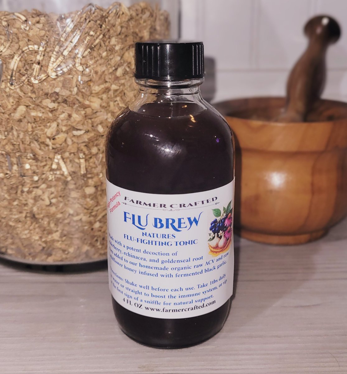 FarmerCrafted's tweet image. 🚨 NEW PRODUCT ALERT

🍶Flu Brew, an immune boosting oxymel

Crafted with care, our unique tonic is designed to support your immune system and help ease the discomfort of colds and flu. 

We start with a potent decoction of elderberry, echinacea, and goldenseal in filtered spring…