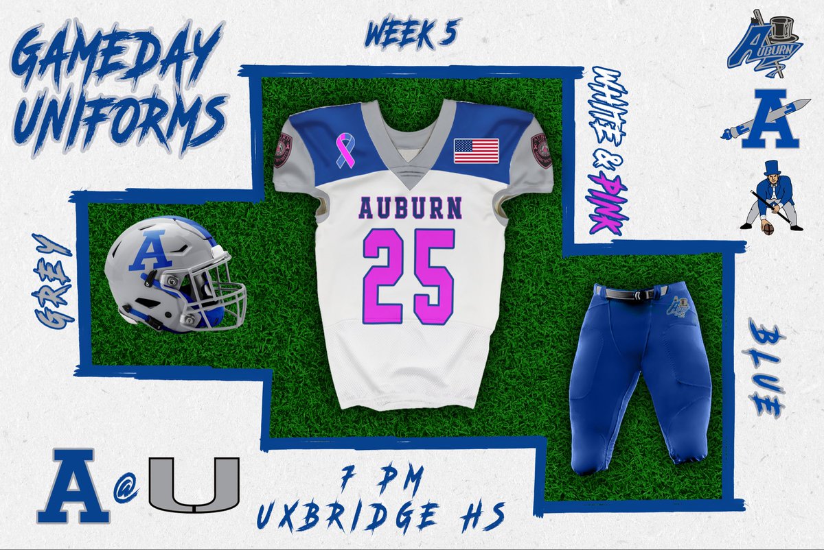 AuburnRocketsFB's tweet image. 𝑮𝑨𝑴𝑬𝑫𝑨𝒀 🚀

🆚 Uxbridge
📍Uxbridge High School Field 
🕖 7:00 PM
👔 ⚪️🎀on 🔵

@tgsports 

#LetsGoRockets
