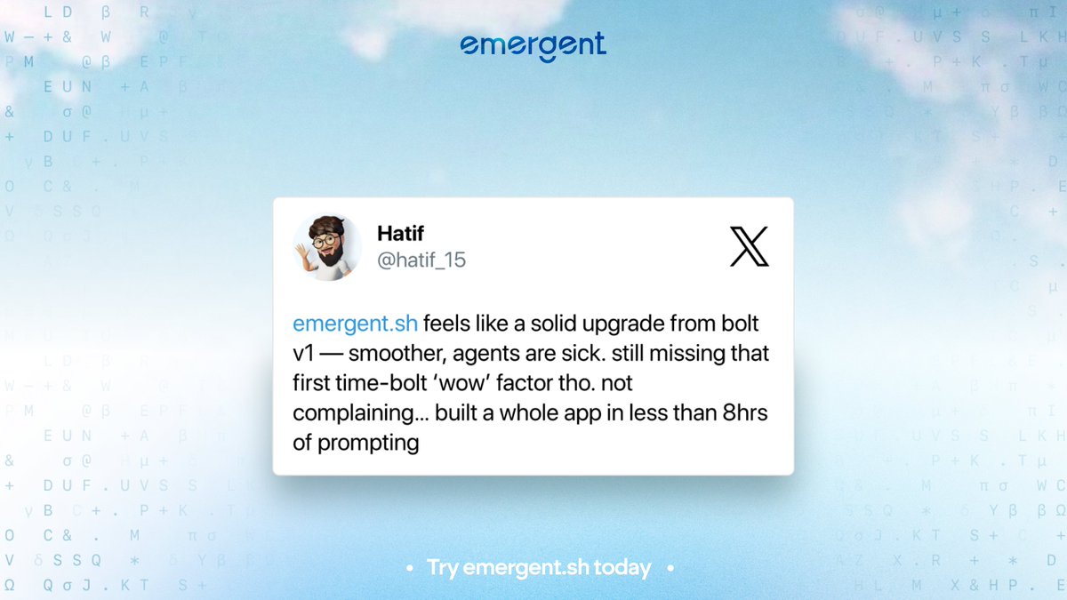 EmergentLabsHQ's tweet image. Someone nailed a Product Manager interview with Emergent.
Someone built a snake game in under 5 minutes.
Someone ditched their $50/month CRM.

Your turn. What&apos;s your unique use-case?

@ us, we&apos;re always listening!
