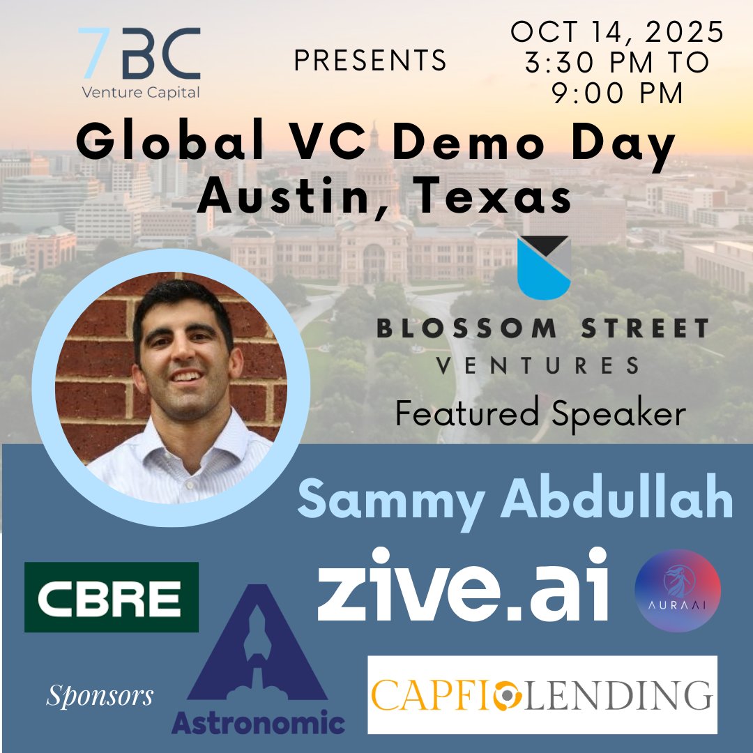 Excited to announce Sammy Abdullah, Managing Partner at Blossom Street Ventures, will present at the Global VC Demo Day event in Austin, next Tuesday, Oct 14th. Join 100+ family offices, UNHWIs, HNWIs, and institutional LPs luma.com/rs2dbxhi.