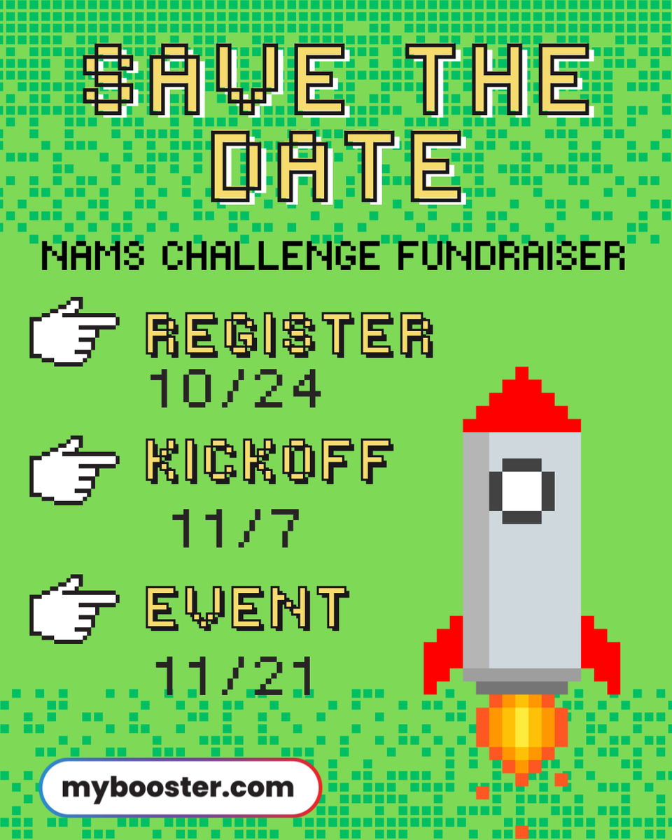 NAMiddle's tweet image. NAMS Challenge Fundraiser kicks off soon!

💻 Register online at MyBooster.com – 10/24/2025

🎉 Fundraiser Kickoff in school – 11/07/2025

👟 Event Day – 11/21/2025
