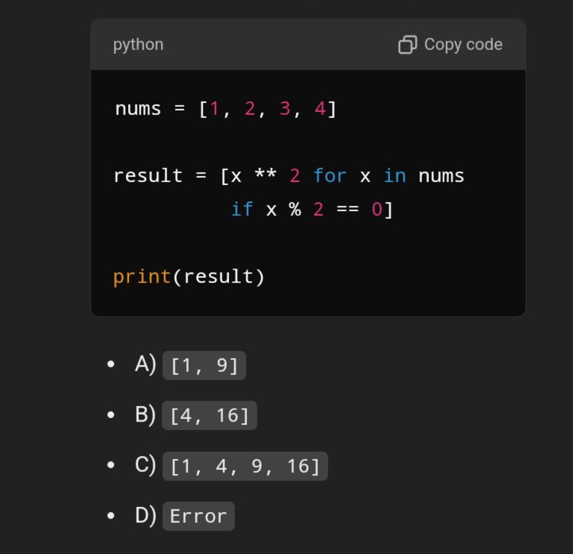 PythonPr's tweet image. Python Question / Quiz; What is the output of the following Python code, and why? Comment your answers below!