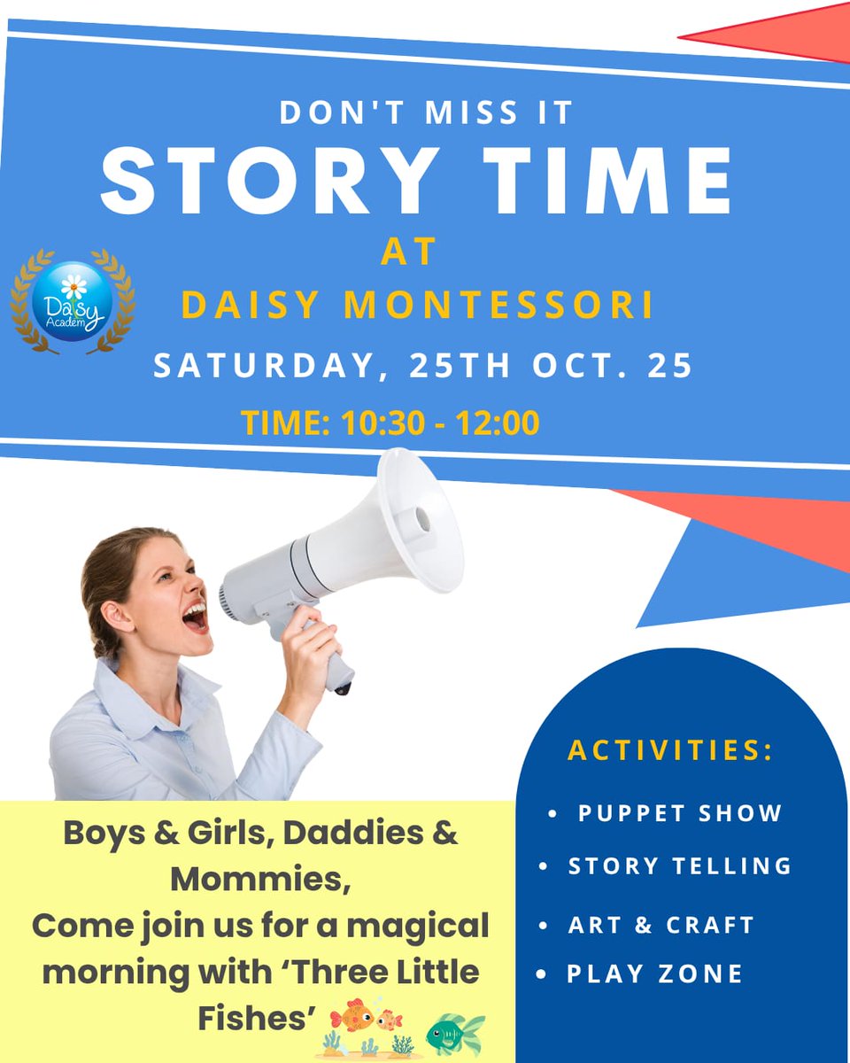 MontessoriDaisy's tweet photo. Once upon a time… a group of little dreamers gathered at Daisy Montessori to listen, imagine and explore!
We’re excited to invite your little one to a magical Storytime Morning filled with engaging tales, laughter, puppets and fun crafts. 🌿
👉 Call/WhatsApp 9108029204. https://t.co/2APsdqjtry